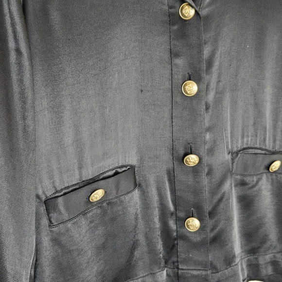 J CREW Black Lady Jacket In Luster Crepe Women's Jacket Gold Tone Button Down - Picture 8 of 12